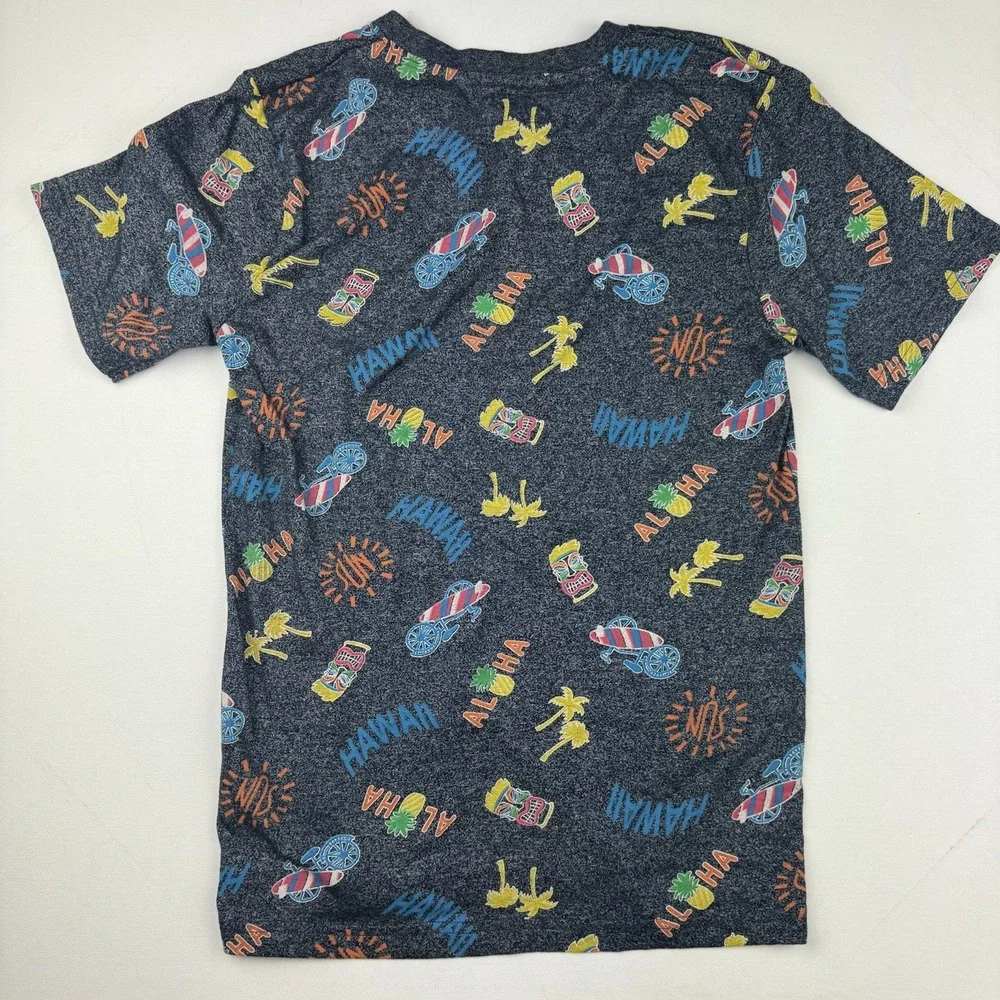 Free Planet Boys L 14 16 Hawaiian Tiki Aloha Surf Henley Shirt Tropical